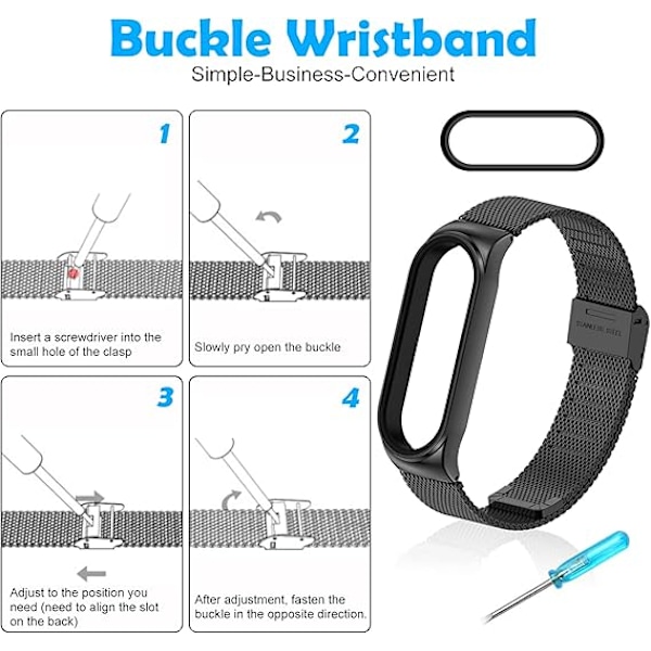 Ersättningsarmband Kompatibelt med Xiaomi Mi Band 7, 1 st Justerbart Sportarmband i Rostfritt Stål Svart