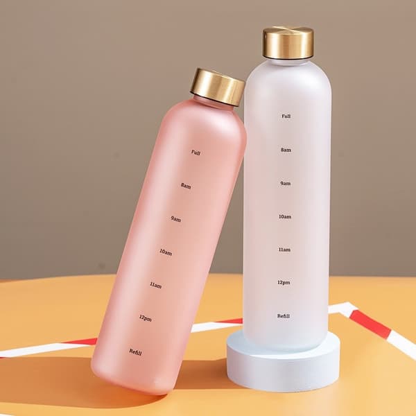 Vandflaske med tidsmarkør 32 Oz Motiverende Genanvendelig pink