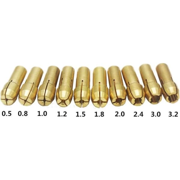 10 stk. messingborchuck Collets 0,5-3,2 mm tilbehør for Dremel roterende verktøy 4,3 mm skaft