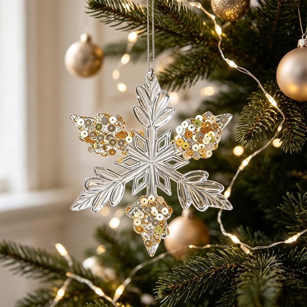 Julgransprydnad - Akrylpaljett Julgranshängare 10 cm (Snöflinga)