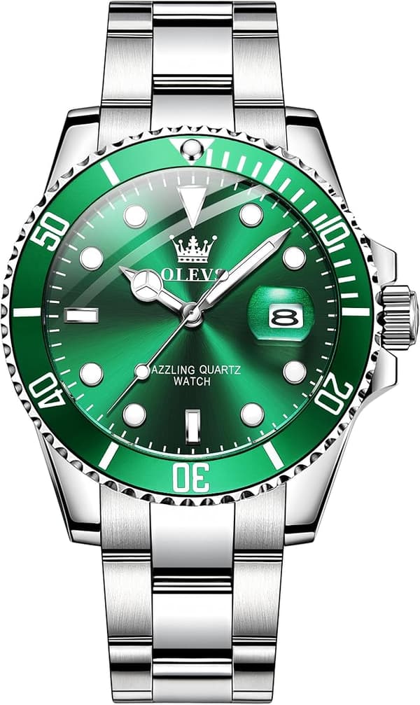 OLEVS Miesten Kellot Musta Green Dial/Silver Band