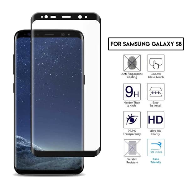 Galaxy S8 3D Curve HD Skärmskydd Kolfiber Härdat Glas svart black