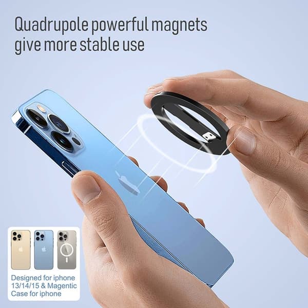 Magnetisk telefonholder med ring, 360° sammenleggbart feste i aluminiumslegering, kompatibel med iPhone, Samsung og Huawei sølv Silver