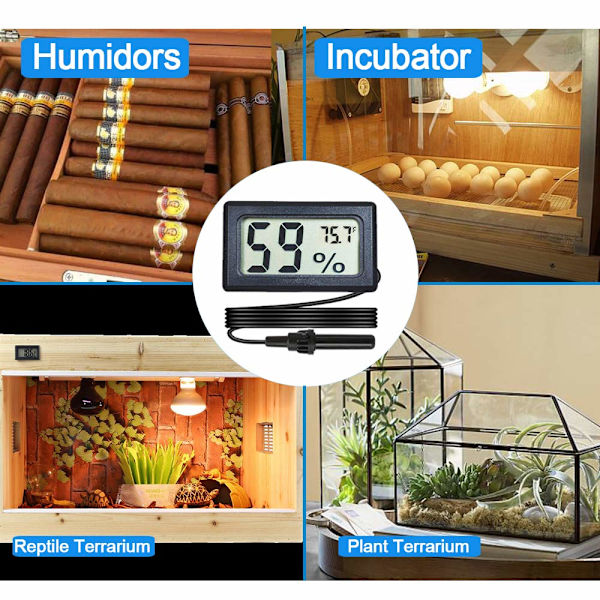 2-pack Mini Digital Hygrometer Termometer Gauge med Sond LCD Display Temperatur Fahrenheit Fuktighetsmätare för Inkubator, Reptilväxt Terrarium,