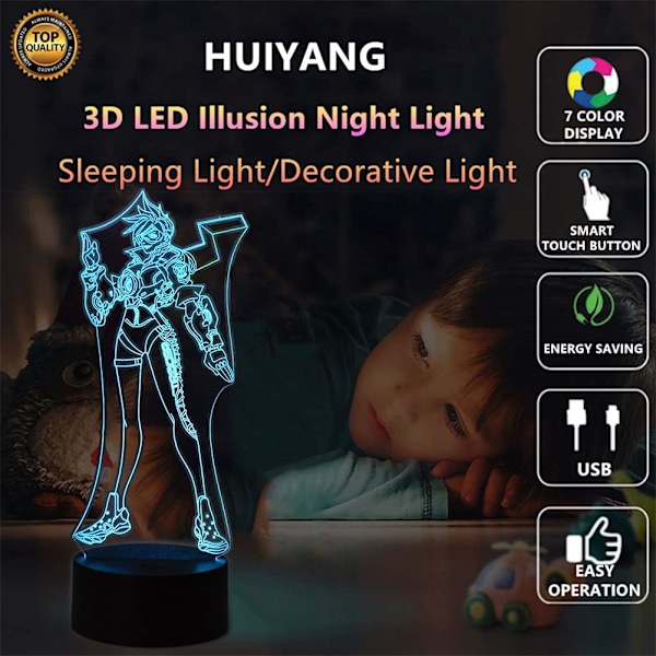 Spel OW Tracer, LED nattlampa, 3D illusionlampa, USB-beröring/fjärrkontroll 16 färger, heminredning (Svart fjärrkontroll 16 färger)