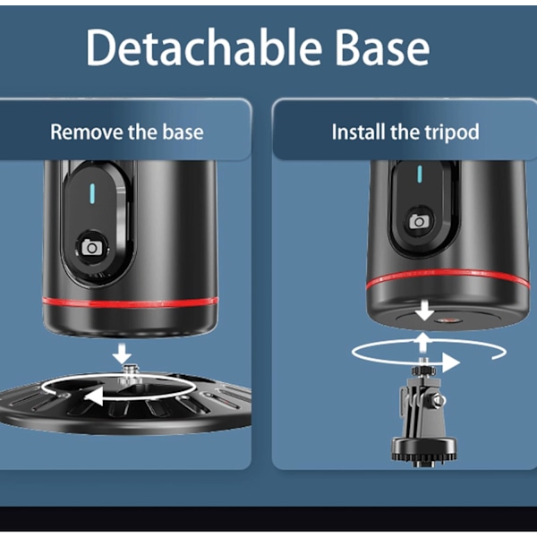 Automatisk ansiktsföljande stativ, ingen app, 360° rotation ansikte kropp telefonkamerafäste med laddningsbar fyllningslampa och fjärrkontroll, smart fotograferingshållare för Vlog dark black