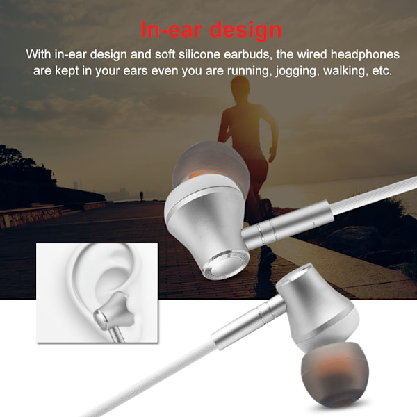 3,5 mm stilfulde metal in-ear ledningshovedtelefoner musikøretelefoner sølv