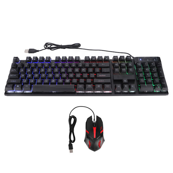 Spelkombination med tangentbord och mus, 104 tangenter, LED-bakgrundsbelysning, ergonomisk, vattentät, snabb respons, spelmus och tangentbord D500 svart set