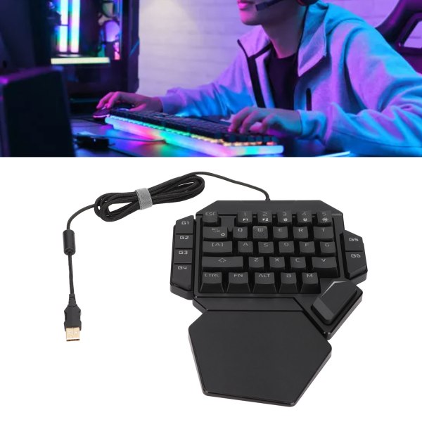 Enhands tangentbord 35 tangenter Noggrann känslig kontroll 6 programmerbara tangenter Ergonomisk design Halvt tangentbord