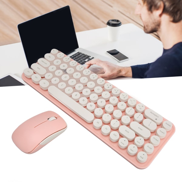 Wireless Keyboard Mouse Combo Mini Kannettava Retro Silent 2.4G Langaton 68 Keys Office Keyboard Mouse Set White Pink