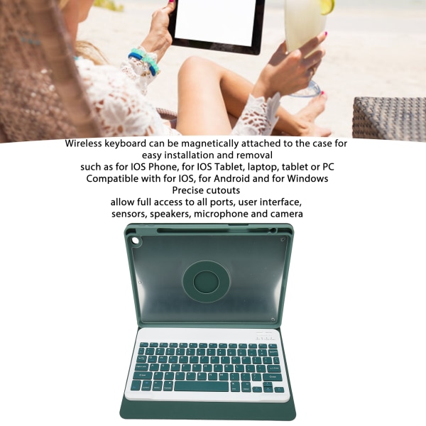 Tastatur etui med blyantholder til IOS Tablet 10.2in 2019 7 generation 10.2in 2019 8 generation 10.2in 2020 9 generation Green