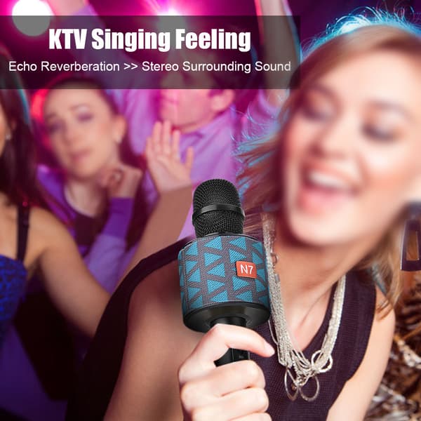 Echo Sound Effect Karaoke Bluetooth Mikrofon 4-timers Sang Trådløs Karaoke Mikrofon -Blå