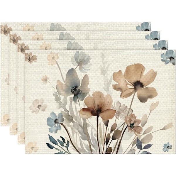 Brun Vallmo Blommig Löv Höst Bordstabletter Set om 4, 30x46 cm Säsongsbetonade Vår Bordsunderlägg för Fest Kök Matsalsdekoration