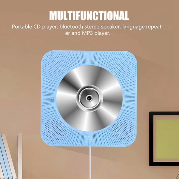 Ny väggmonterad Bluetooth CD-spelare med fjärrkontroll (blå)