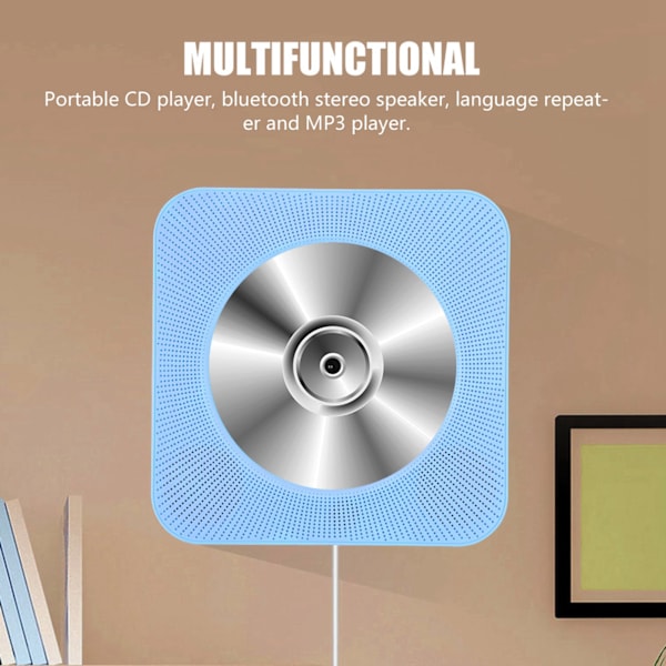 Uusi seinälle asennettava Bluetooth-CD-soitin kaiuttimella ja kaukosäätimellä (sininen)