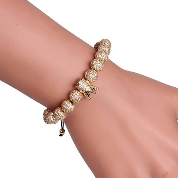 Luksus CZ Imperial Crown -punotut kuparirannekkeet 8 mm:n mikropave-kuutiosirkoniumhelmillä Pulseira Bangle -riipuskoru miehille