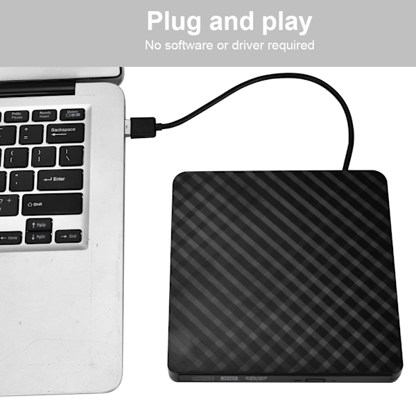 Ultra-tynn USB3.0 DVD-stasjon Skriving Lesing DVD-RW Ekstern optisk stasjon (Svart)