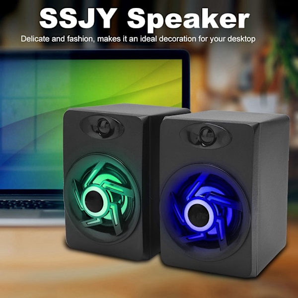 SSJY Mini Färgglad Skrivbordsdatorhögtalare USB-driven 3,5 mm Stereo Hem för PSP Svart