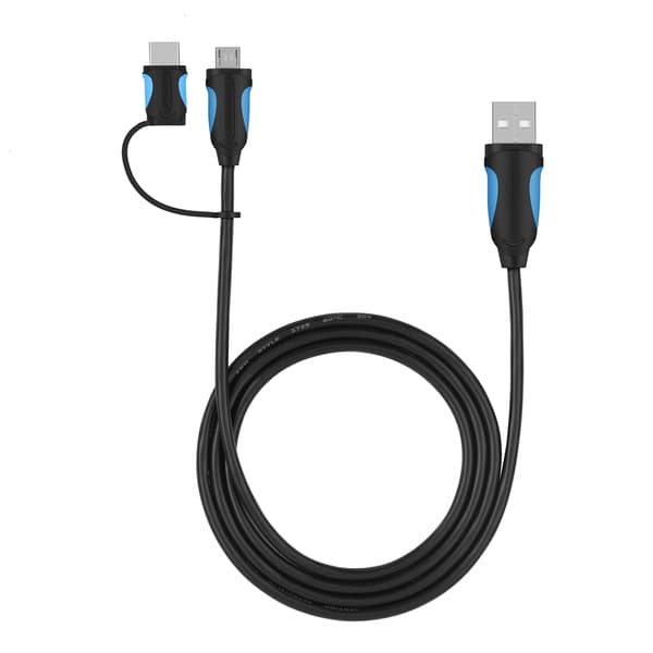 Vention 2 i 1 Micro USB 2.0-kabel med Type-C-stik til computer og mobiltelefoner (sort 1m)