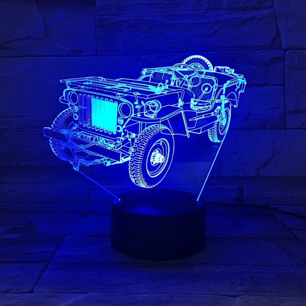 Kreativ Gammel Jeep Bil 3D Lys Nattelys 7 Farger Skift Akryl Led Bordlampe USB Lys Soverom Som Gave Til Dekorasjon