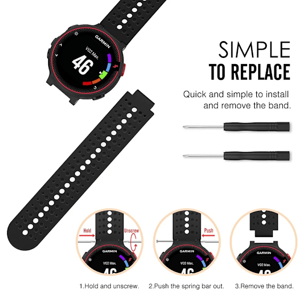 Garmin Forerunner 235/235Lite urrem, blød silikone erstatningsurrem til Garmin Forerunner 235/220 / 230/620 / 630/735 smartwatch