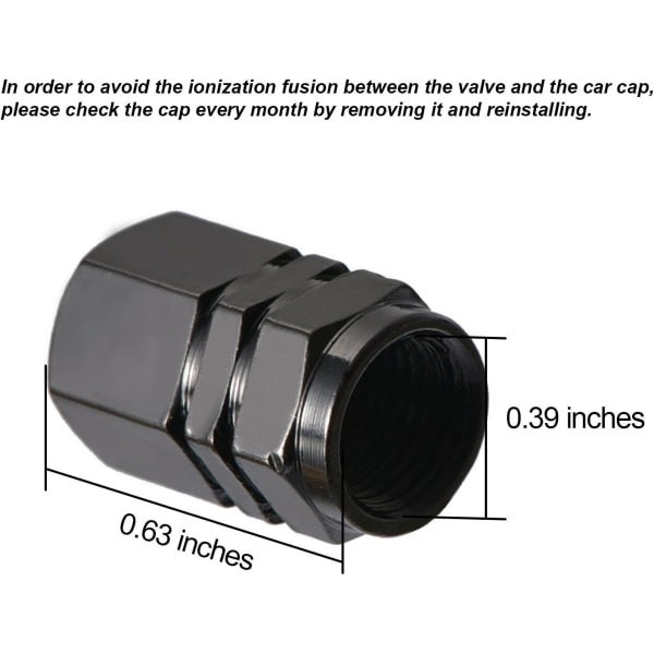 8 stk. dekkventilhetter, hjulventildeksler, støvtette dekkhetter for bil, sekskantet form (svart)