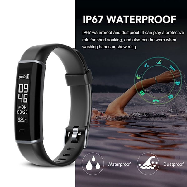 ID130 Smart Bluetooth Sportsarmbånd Fitness Tracker Matched Med APP Sort