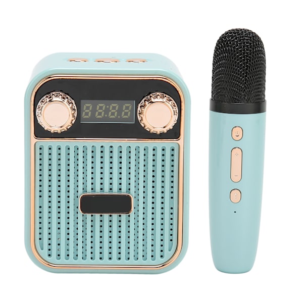 Mini Bluetooth Karaoke Maskin HiFi Stereo Ljud Bärbar Bluetooth Högtalare med Mikrofon för Barn Gåvor Blå