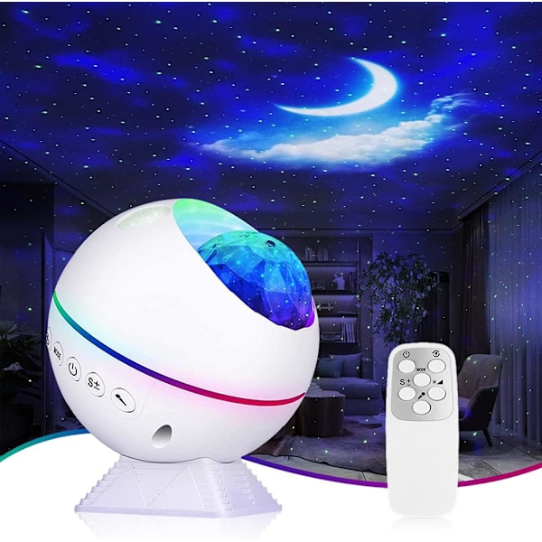 Galakselys Projektor, 3-i-1 Planetarium Projektorlampe USB Stjernehimmel Nattlys Projektorlampe med Fjernkontroll Stjerne og Måne Stjernelys Projektor