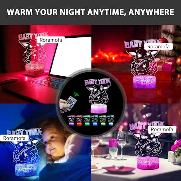 3D Natlys, Hologram Effekt Led Illusion Bordlampe, Fjernbetjening Berørings USB Opladning Natbord Desk Dekoration Lampe, Jule Halloween Fødselsdag Gave