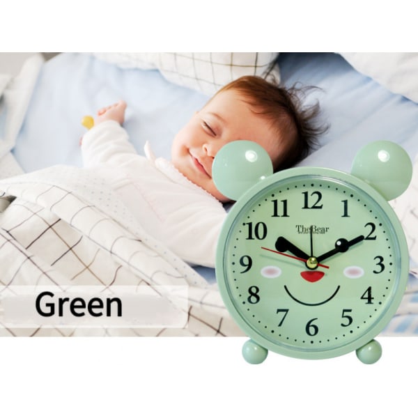 SAYTAY lasten herätyskello, sarjakuvaherätyskello Pikkukarhu herätyskello, opiskelijoiden lasten kodin sisustukseen tarkoitettu pöytäkello (vihreä kuviollinen)