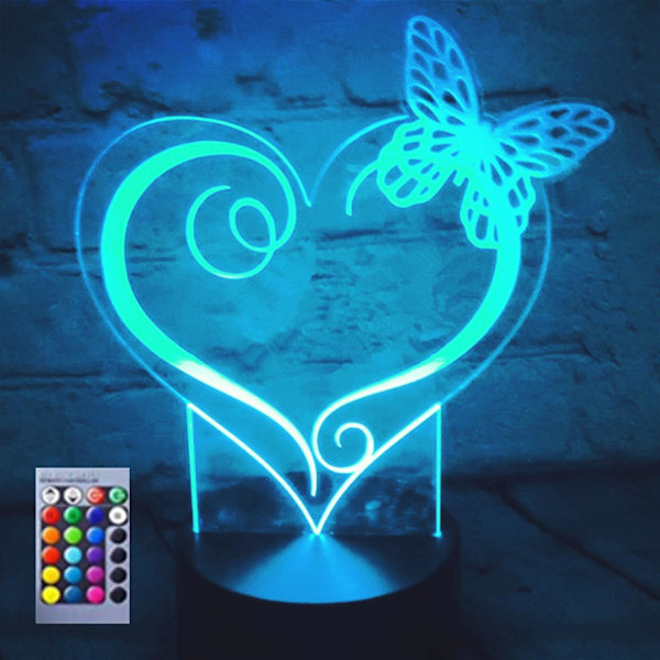 3D Hjärtformad LED Nattlampa Illusion Nattlampa 16 Färgväxlande Bordsskiva Dekoration Present Akryl Platt ABS Bas USB Kabel Leksak