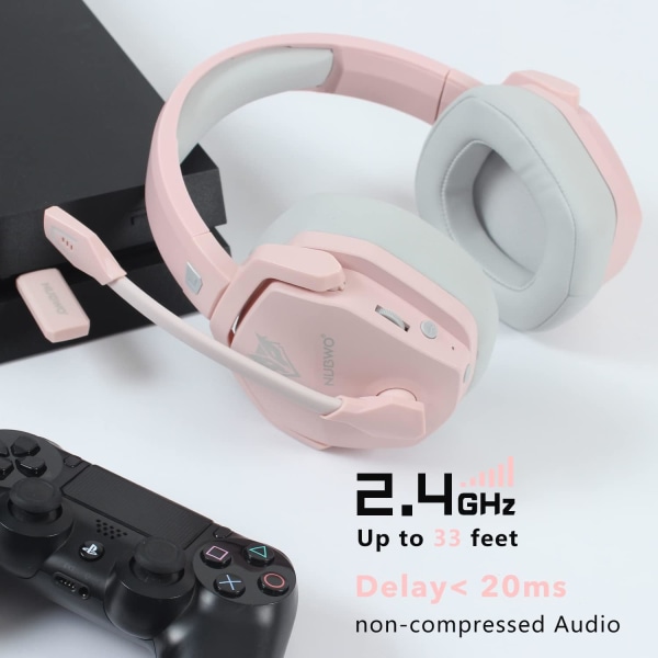 G06 Trådløst Gaming Headset med Krystallklar Mikrofon for PS5, PS4, PC og Switch, 47-timers Batteri, Ergonomisk Design (Rosa) Pink