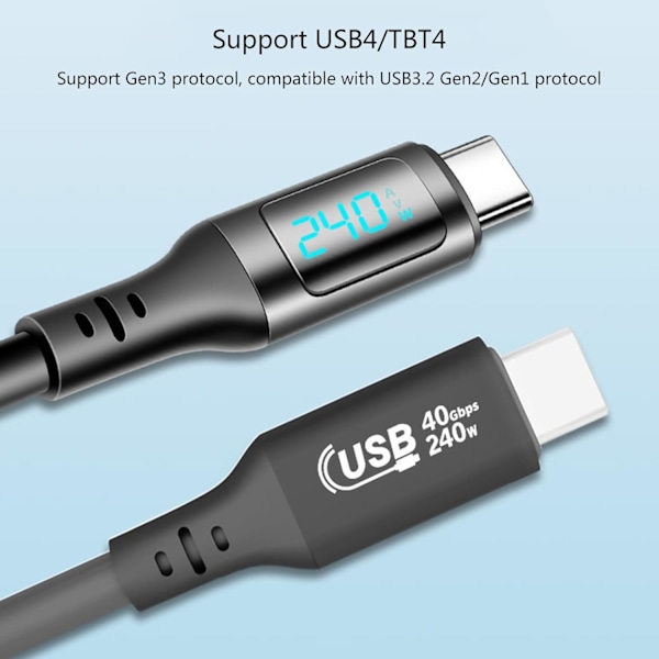 USB C till USB C-kabel 5A PD240W LED-displaykabel Snabbladdning Typ C-telefonladdare Sladd 40 Gbps Datakabel Snabbladdning 1M