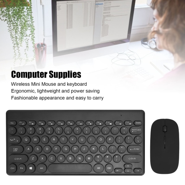 Tangentbord Set trådlöst 2.4G 78Keys Tangentbord 4Keys Musknappar Minidatortillbehör för OfficeBlack