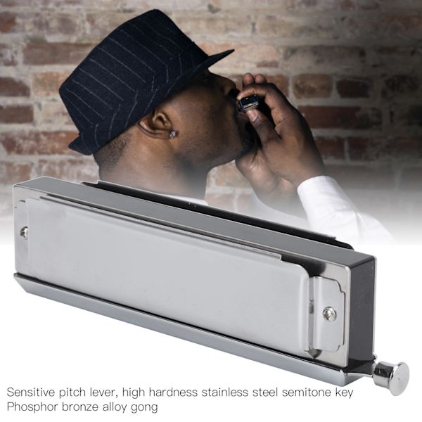 Kromatisk Harmonika 10 Huller 40 Toner 2‑Sidet Polyfonisk Spille Mundharmonika Sølv