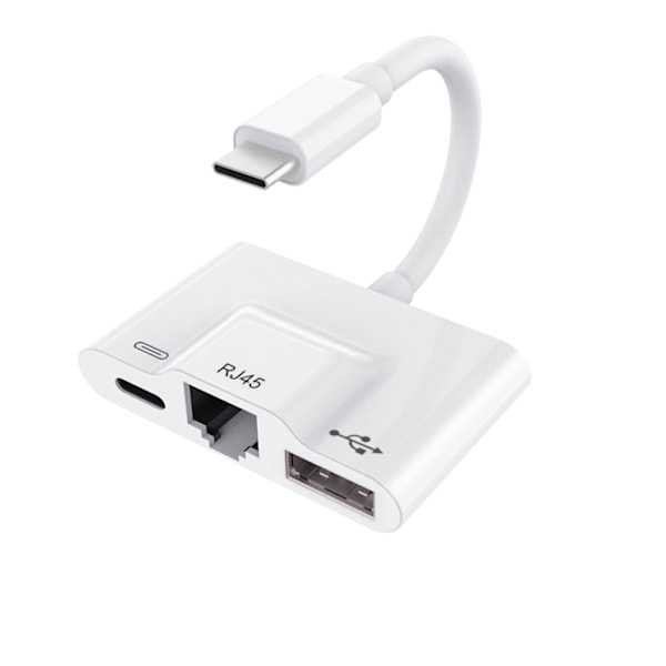 USB-Ethernet-sovitin 3-in-1 Type C -verkkoadapteri, muuntaa matkapuhelimen yhteyden Ethernet-verkkoon