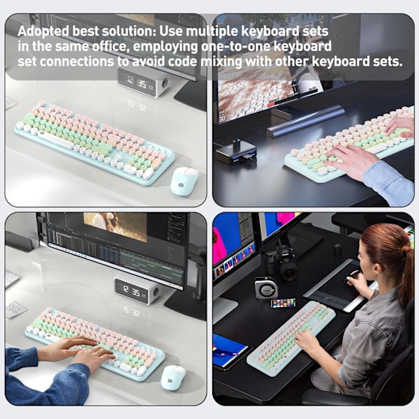 2,4 GHz Trådlöst tangentbord och musset med omkopplarknapp Fullstort tangentbord Kompatibelt med bärbar dator/PC/Notebook/Smart TV (Rosa+Blå)