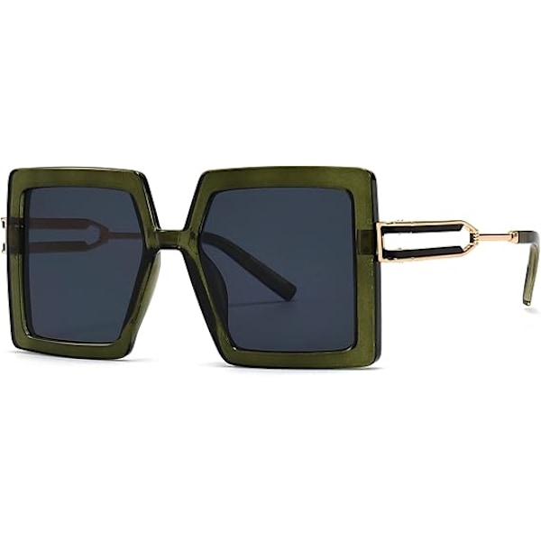 Oversized solbriller for kvinner, firkantet mote, store rammer, solbriller med UV400-beskyttelse Olive Green/Grey