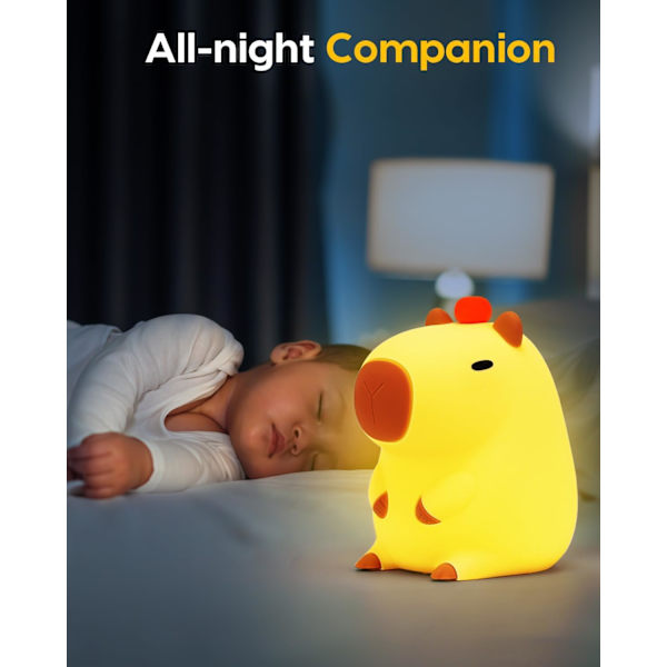 Kapivar Natlampe, Sød Kapivar Lampe, Silikone Dæmpbar Børneværelse Natlampe, Genopladelig LED Sengelampe med 20 Minutters Timer & Tryk Kontrol