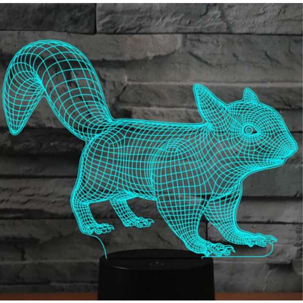 3D Ekorre Nattlys Lampe Illusions 7 Farge Skiftende Berøringsbryter Bord Skrivebord Dekor Lamper Akryl Flat ABS Base USB Kabel Bursdagsgave Leke