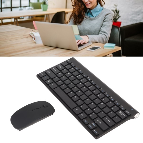 Smart Wireless Keyboard Mouse Kit Silent LED Indicator Vandtæt Strømbesparende Kompakt Tastatur Mus Sæt til Office Sort