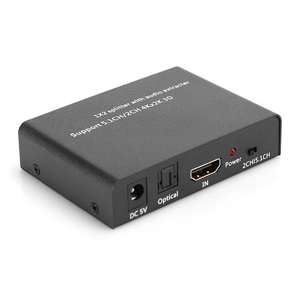 Audio Extractor HDMI Splitter Adapter 1 Inngang 2 Utgang Forsterket Bryter -240V