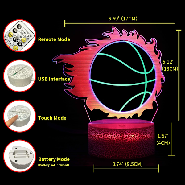 Basketball 3D Illusions nattlys - Julegave, bursdagsgave, leker og gaver til venner, gutter og jenter - Bytt dekorlampe hjem soverom