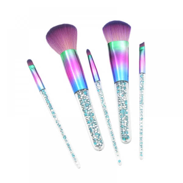 5 Clear Handle Makeup Brushes Diamond Particle Eye Loose Foundation Brush Set Makeup and Beauty Tools