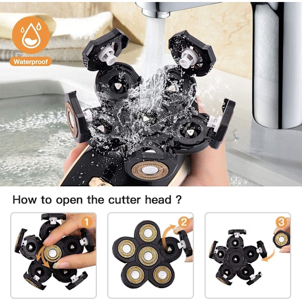 AVEKI Uppgradering 6D Elektrisk Rakapparat Ersättningshuvud Freedom Head Shaver Ersättningsblad Huvudrakare för Skalpellerade Män Utbytbart Huvud Vattentäta Blad