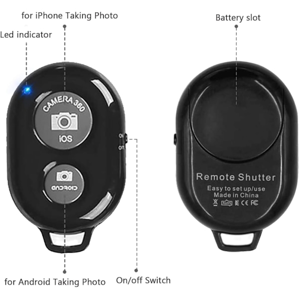 Trådløs fjernbetjening til mobiltelefoner og tablets (3-pak), AOQIYUE Bluetooth-fjernbetjening til iPhone/Android-kamerakontrol 3-black