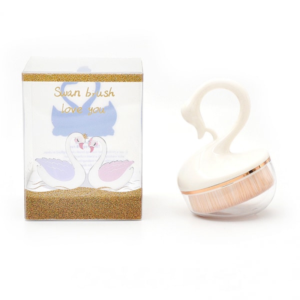 Little Swan Foundation Brush, Bärbar Sminkborste Utan Spår Med PVC-Fodral (Vit)