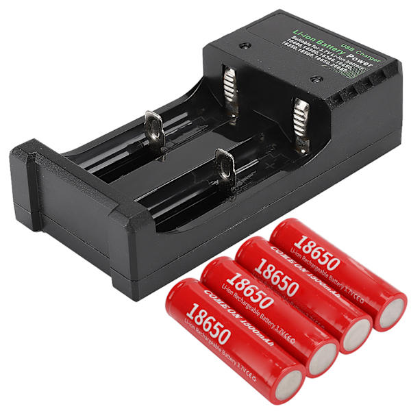18650 Litium Li Ion Batteri Cusp 1500mahx4 Dual Lader Sett Rød Hjemme Lyd Tilbehør