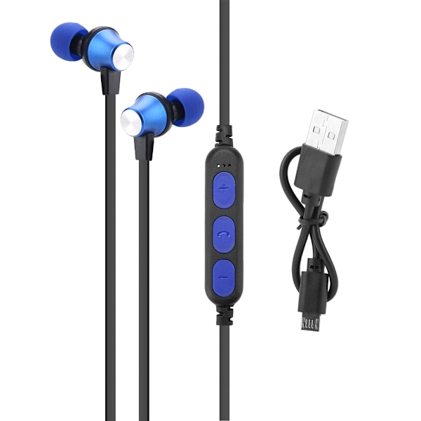 Sports In-Ear TF Card Bluetooth Wireless Headset Stereo Magnetic Neck Wearing Headphones Blue